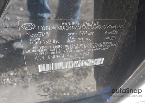 2020 Hyundai Sonata Sel from USA, damaged, VIN 5NPEF4JA1LH007954